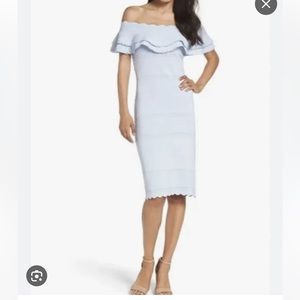 Eliza J Off the Shoulder Baby Blue Midi Dress - Small